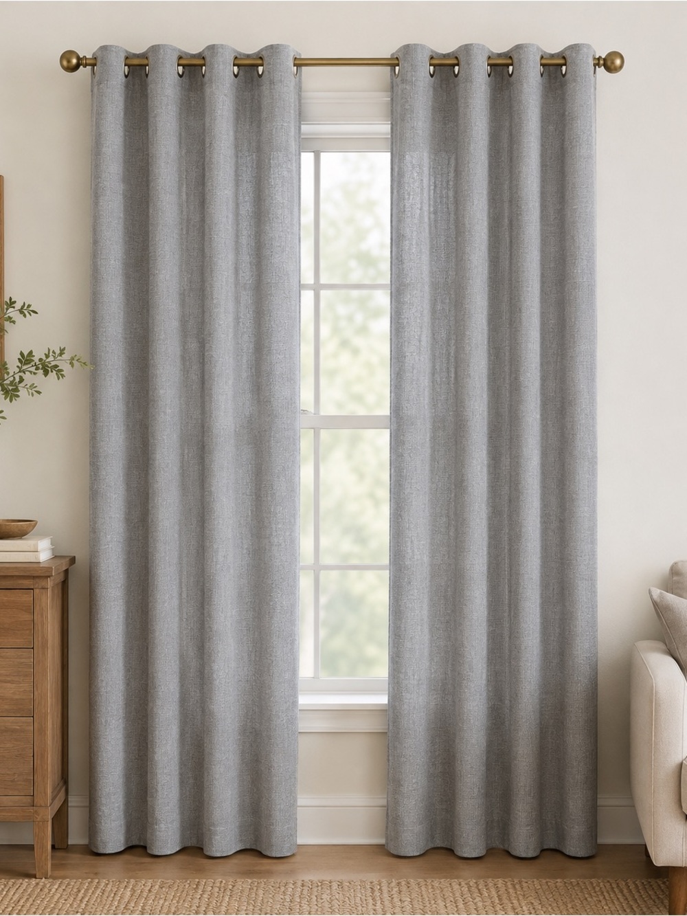 Nautica Home Gray Textured Grommet Curtain Panels Set of 2 84” 37”W